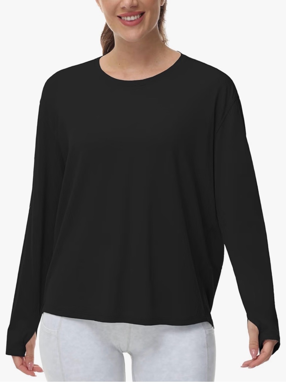 THE GYM PEOPLE Women's Classic Black Long-Sleeve Crewneck Top